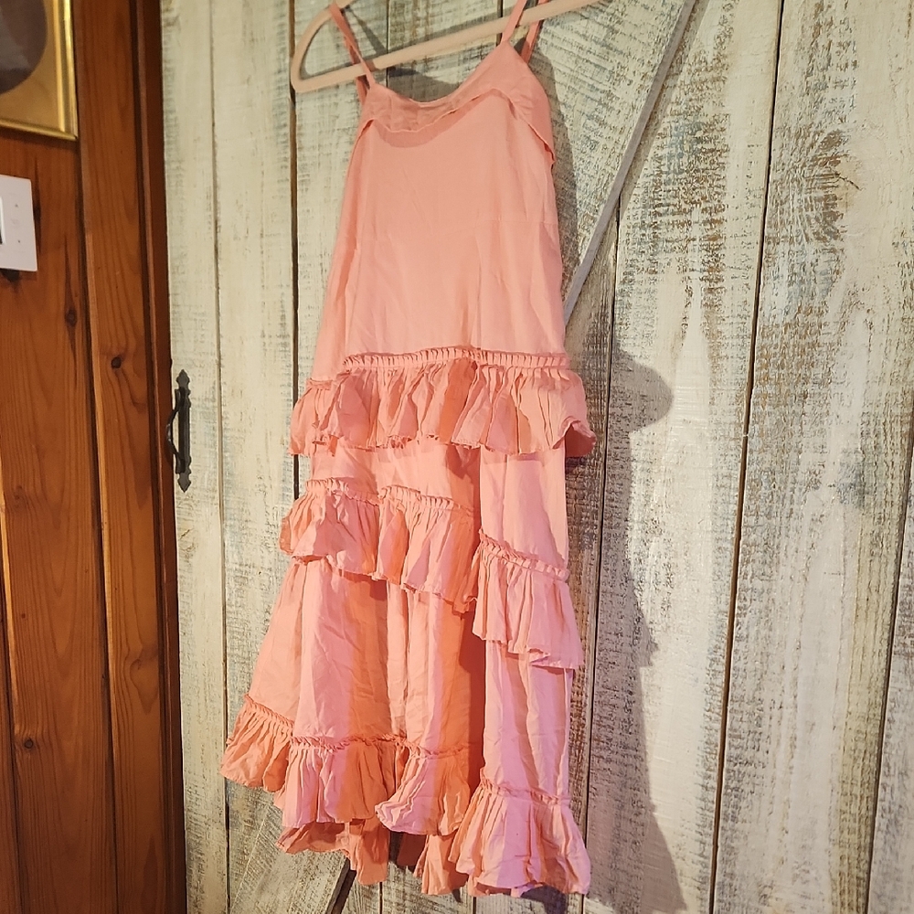 Pink Ruffled Tiered Sundress with Spaghetti Straps